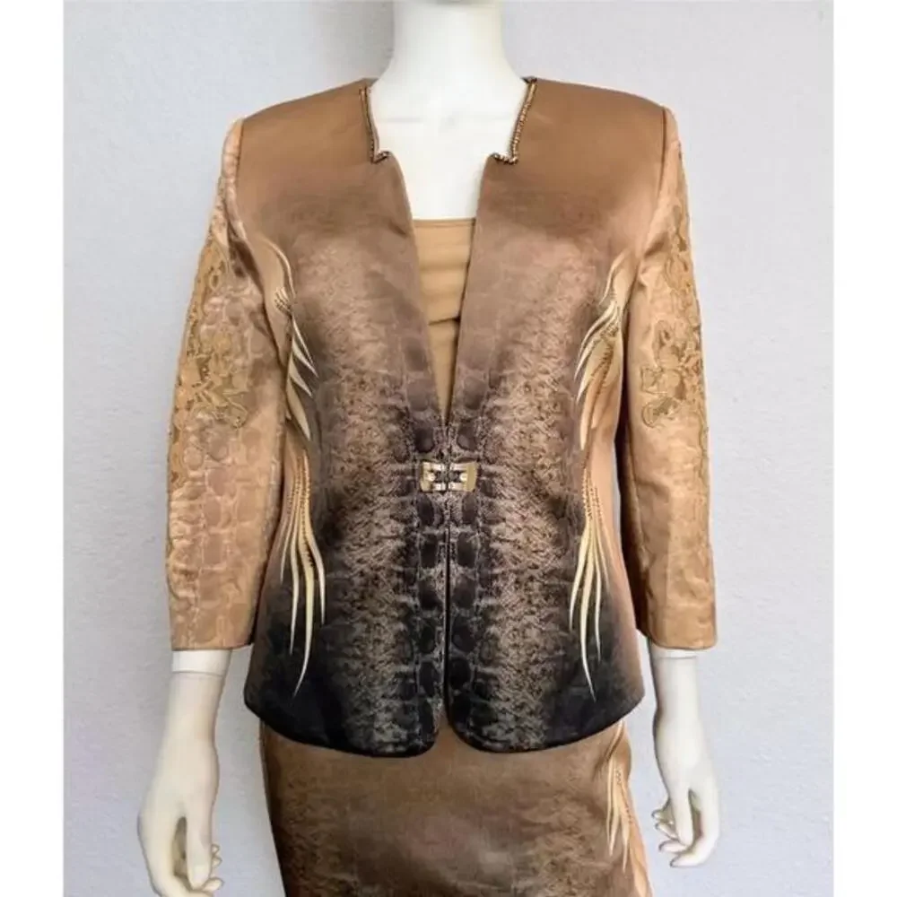 NWT Satin Skirt‎ Suit 3Pc Set Blazer/Top/Skirt Formal Lined Long Sleeves
